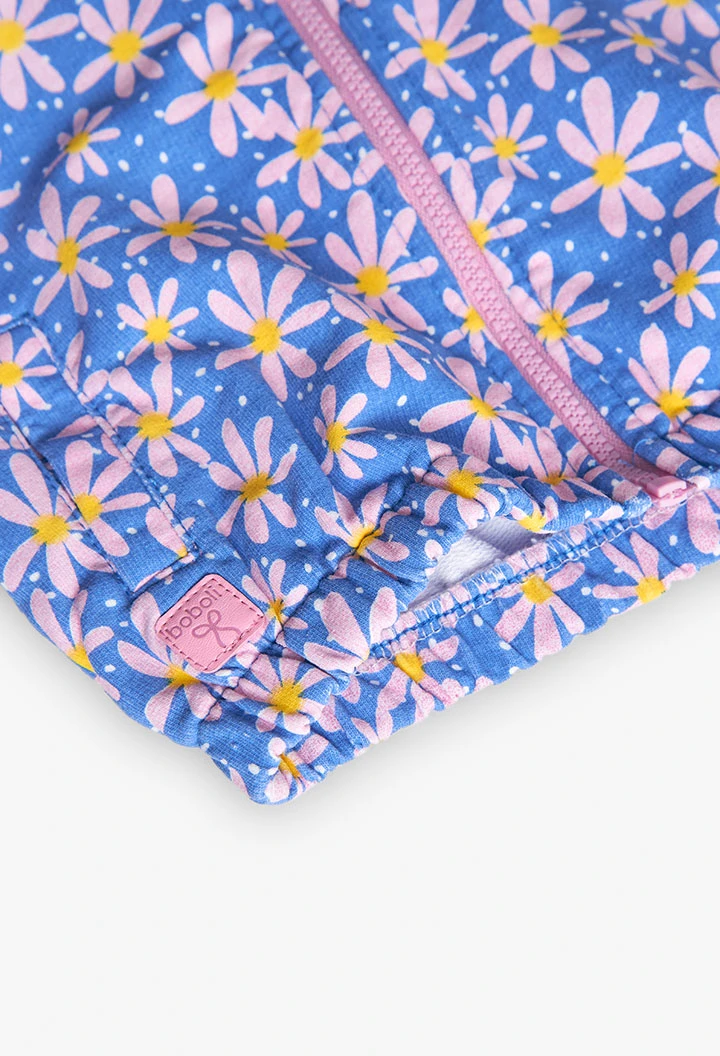 Casaco de malha para bebé menina com estampado de flores em azul