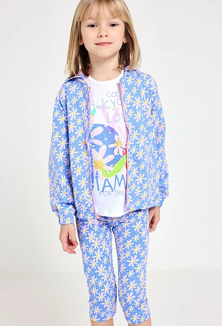 Chaqueta de punto para bebé niña con estampado de flores en color azul