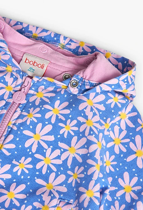 Chaqueta de punto para bebé niña con estampado de flores en color azul