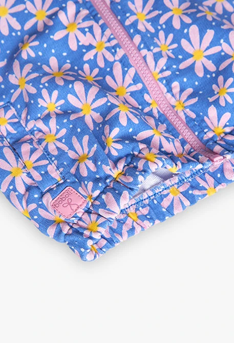 Chaqueta de punto para bebé niña con estampado de flores en color azul