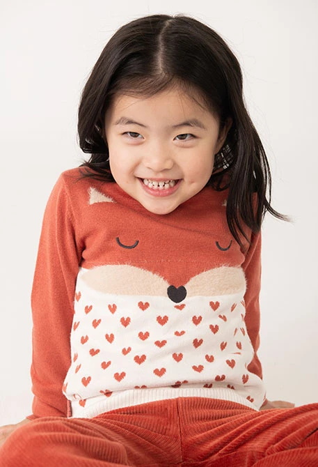 Pull-over fille tricoté animal orange
