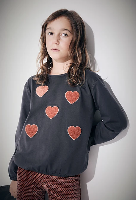 T-shirt fille en maille coeurs