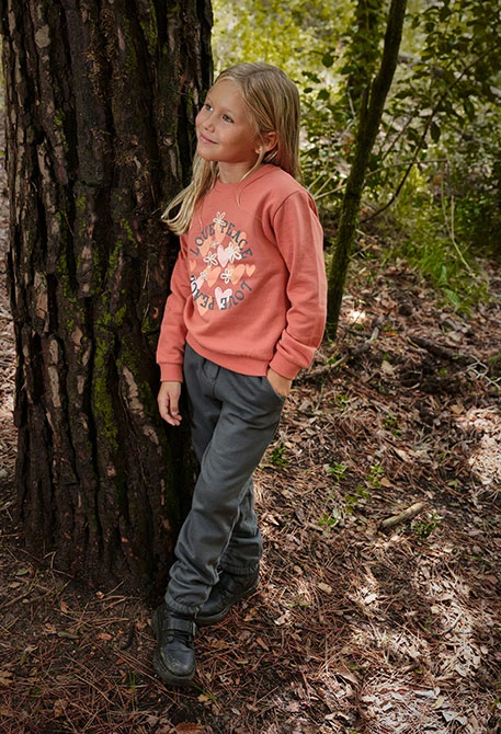 Mädchen-Set aus Fleece in Orange mit Herzen