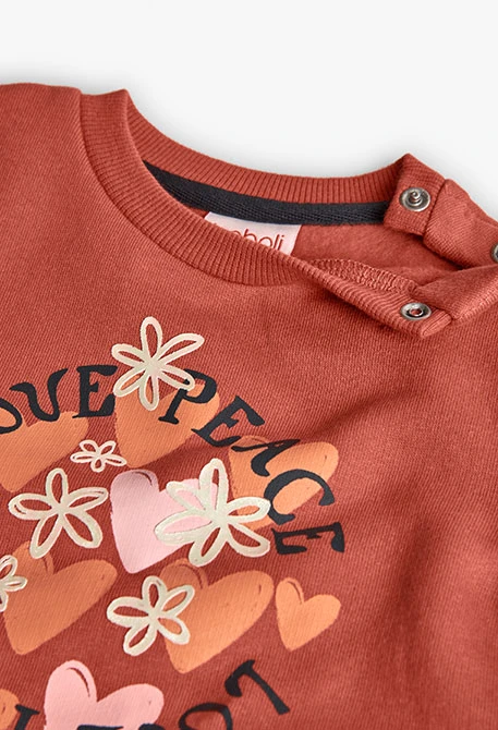 Conjunto de felpa menina laranja corações