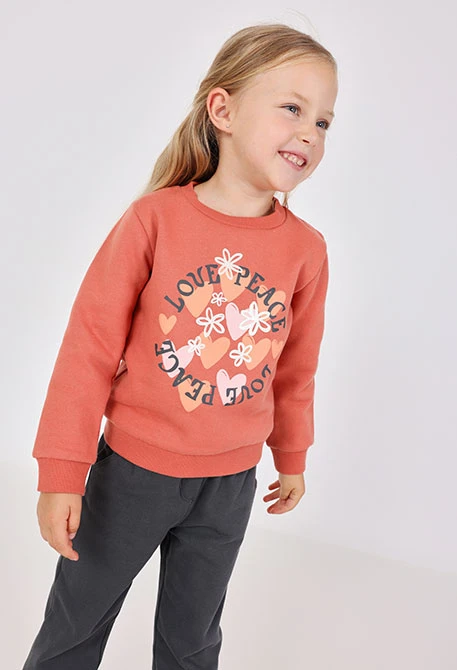 Ensemble en tissu éponge fille orange coeurs