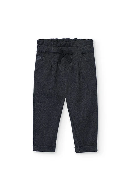 Pantalon fille en maille gris foncé