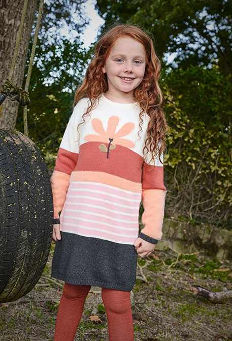 Robe en maille orange fleur