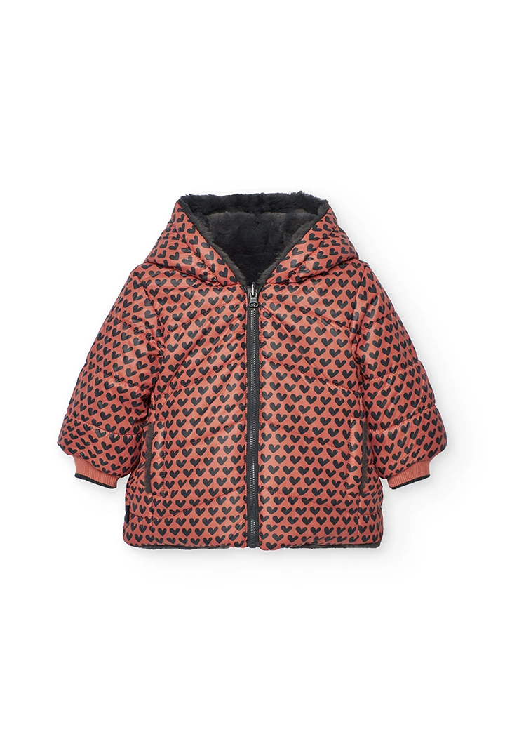 Reversible Parka Mädchen technisches Gewebe mit Herzen