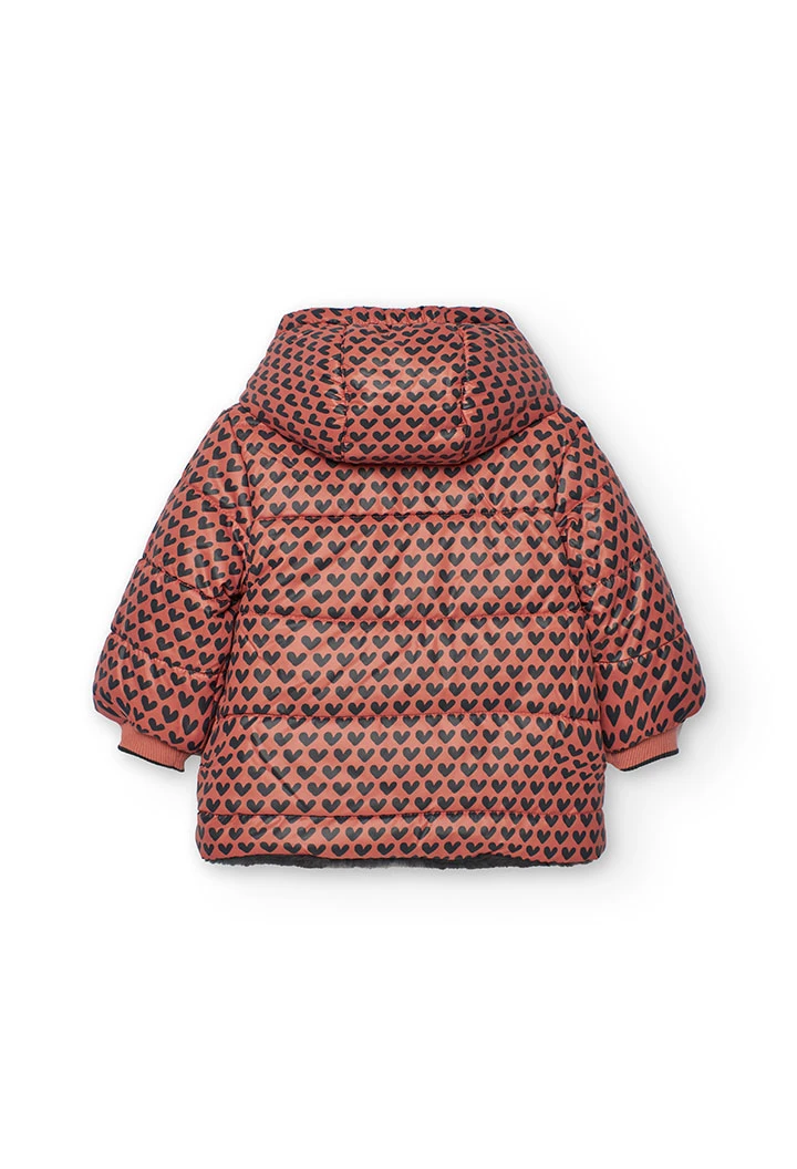 Reversible technical fabric hearts girl´s parka