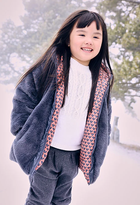 Parka fille réversible tissu technique coeurs