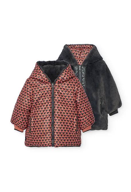 Parka fille réversible tissu technique coeurs