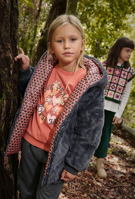 Parka de menina reversível tecido técnico corações