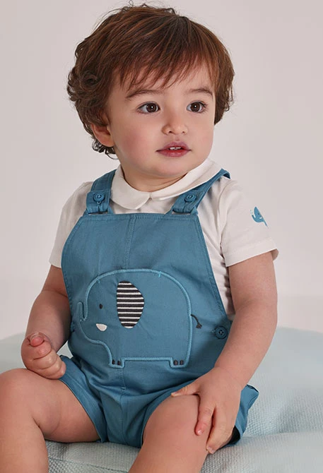 Conjunto bebé peto y camiseta algodón azul