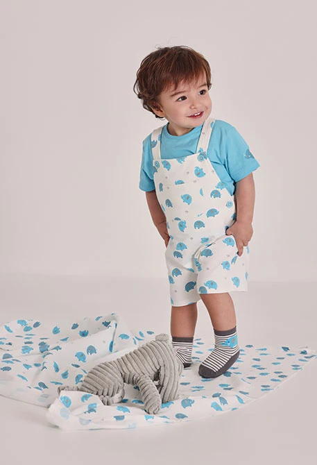 Ensemble bébé salopette imprimé coton