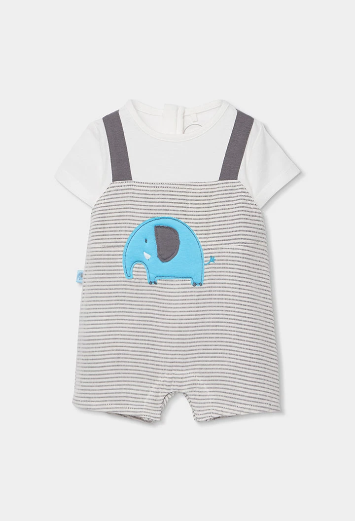 Grenouillère bébé coton gris blanc