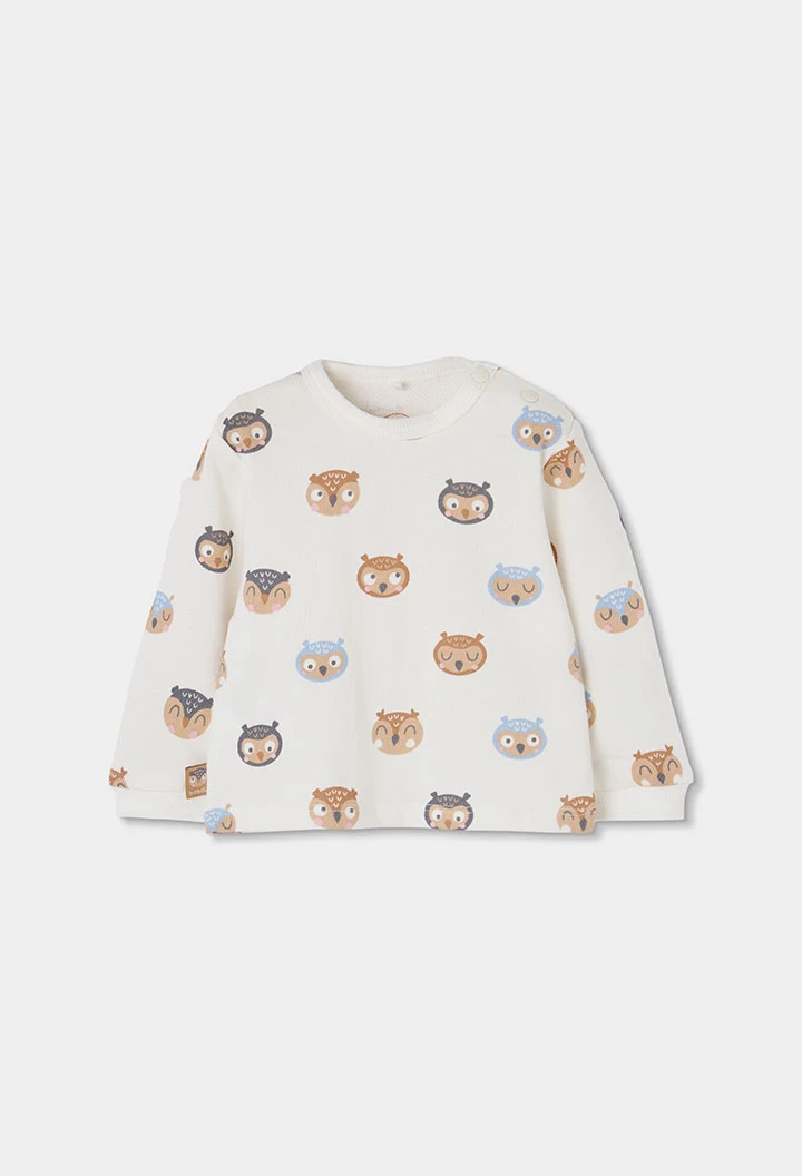 Ensemble maille bébé garçon écru imprimé hiboux