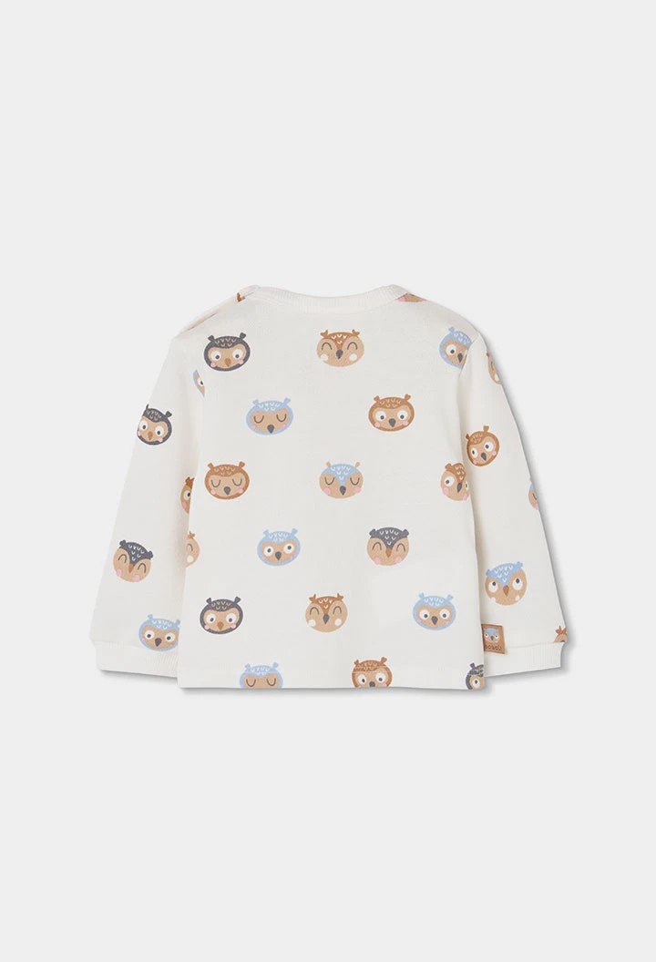 Ensemble maille bébé garçon écru imprimé hiboux