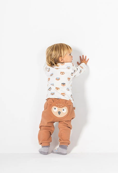 Ensemble maille bébé garçon écru imprimé hiboux