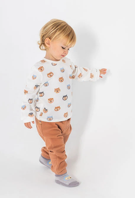 Ensemble maille bébé garçon écru imprimé hiboux