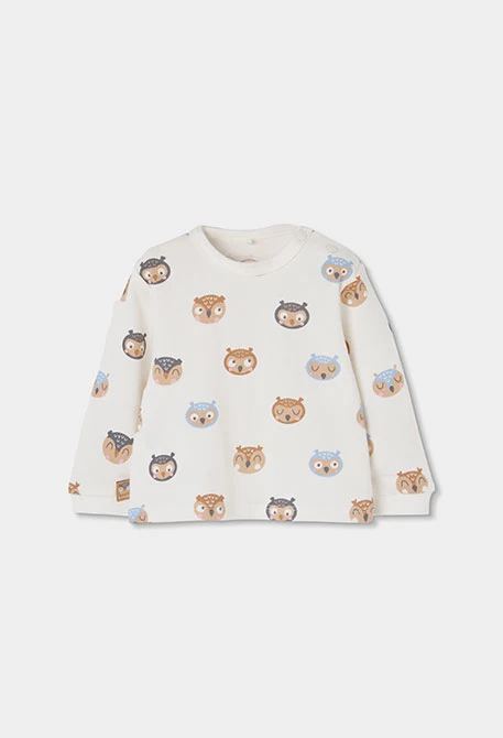 Ensemble maille bébé garçon écru imprimé hiboux