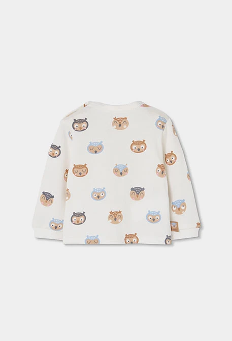 Ensemble maille bébé garçon écru imprimé hiboux