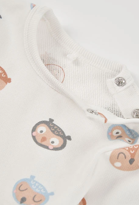 Ensemble maille bébé garçon écru imprimé hiboux