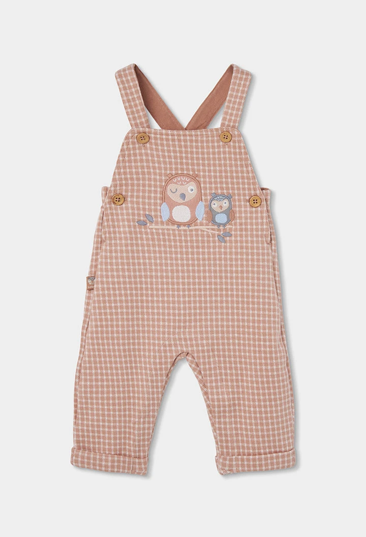 Ensemble maille bébé garçon carreaux rose brodé hiboux