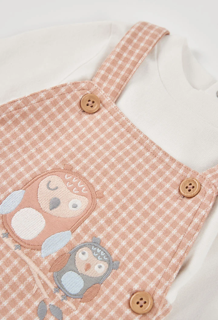 Ensemble maille bébé garçon carreaux rose brodé hiboux