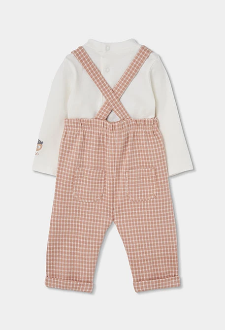 Conjunto punto bebé niño cuadros rosa bordado búhos