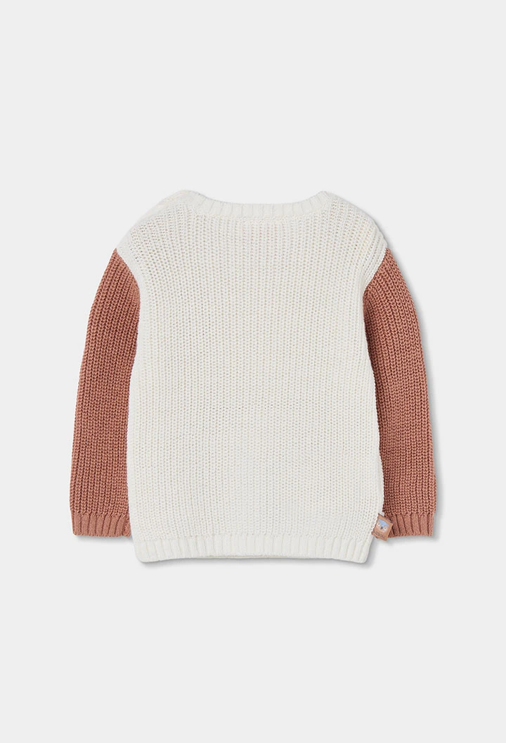 Pull bébé garçon blanc cassé bicolore avec poche