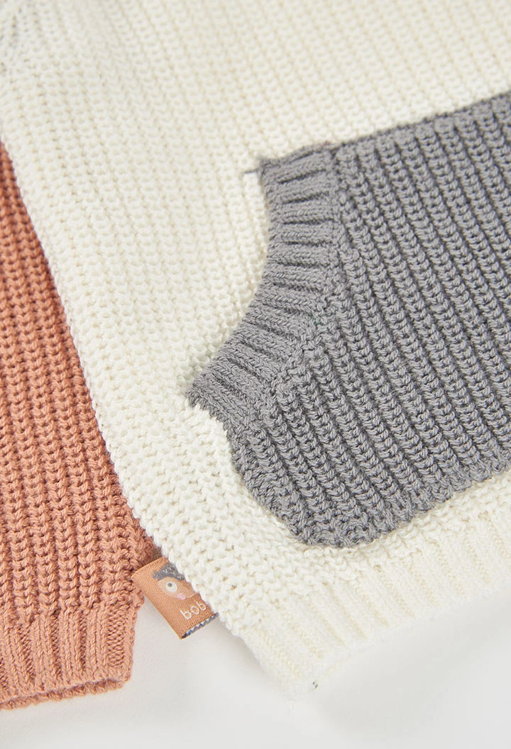 Pull bébé garçon blanc cassé bicolore avec poche