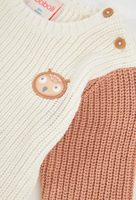 Pull bébé garçon blanc cassé bicolore avec poche