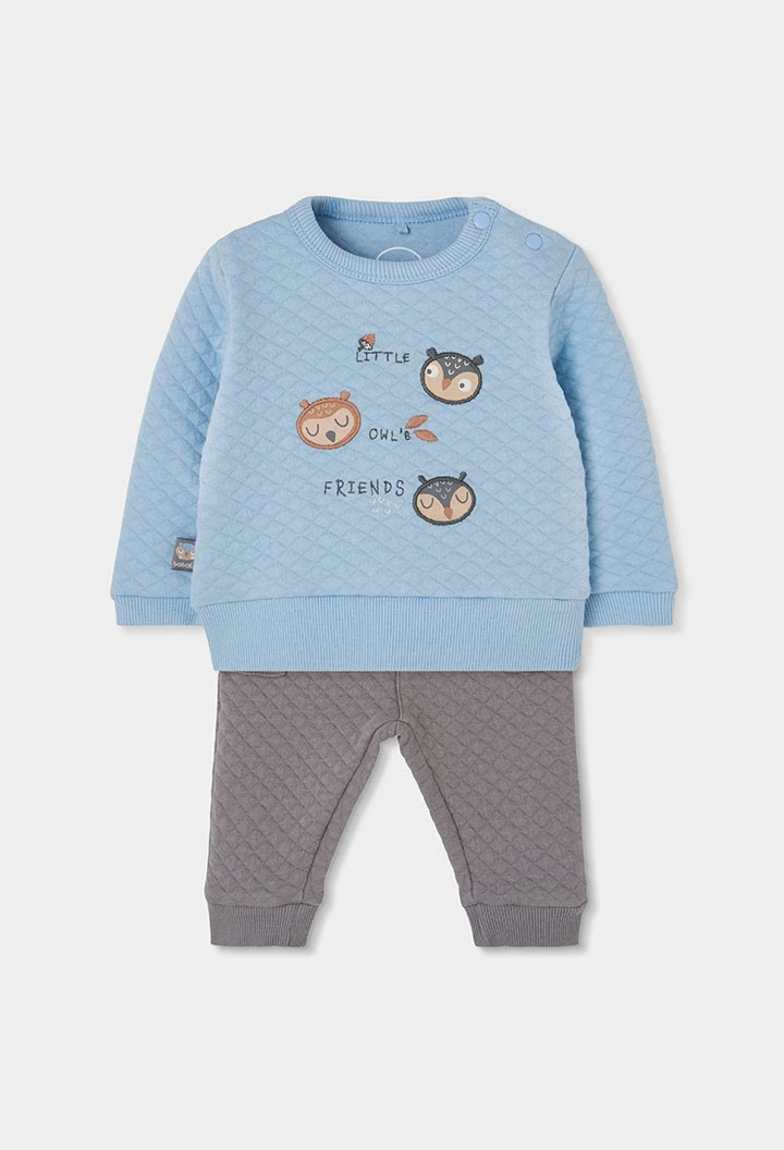 Blaues Strick-Set für Baby-Jungen mit Eulen-Print