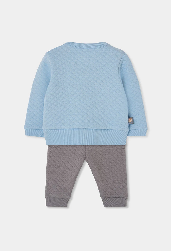 Completo in maglia neonato bambino azzurro celeste con stampa gufi