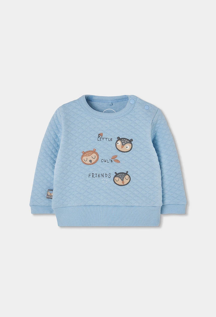Conjunto punto bebé niño azul celeste estampado búhos