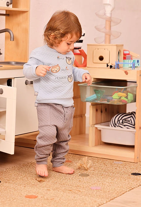Completo in maglia neonato bambino azzurro celeste con stampa gufi