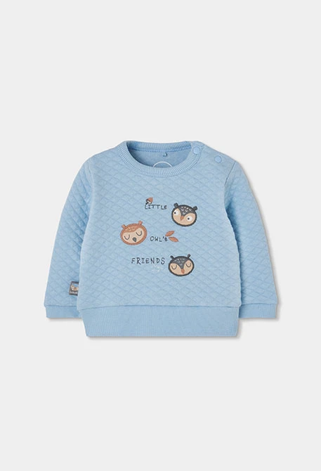 Blaues Strick-Set für Baby-Jungen mit Eulen-Print