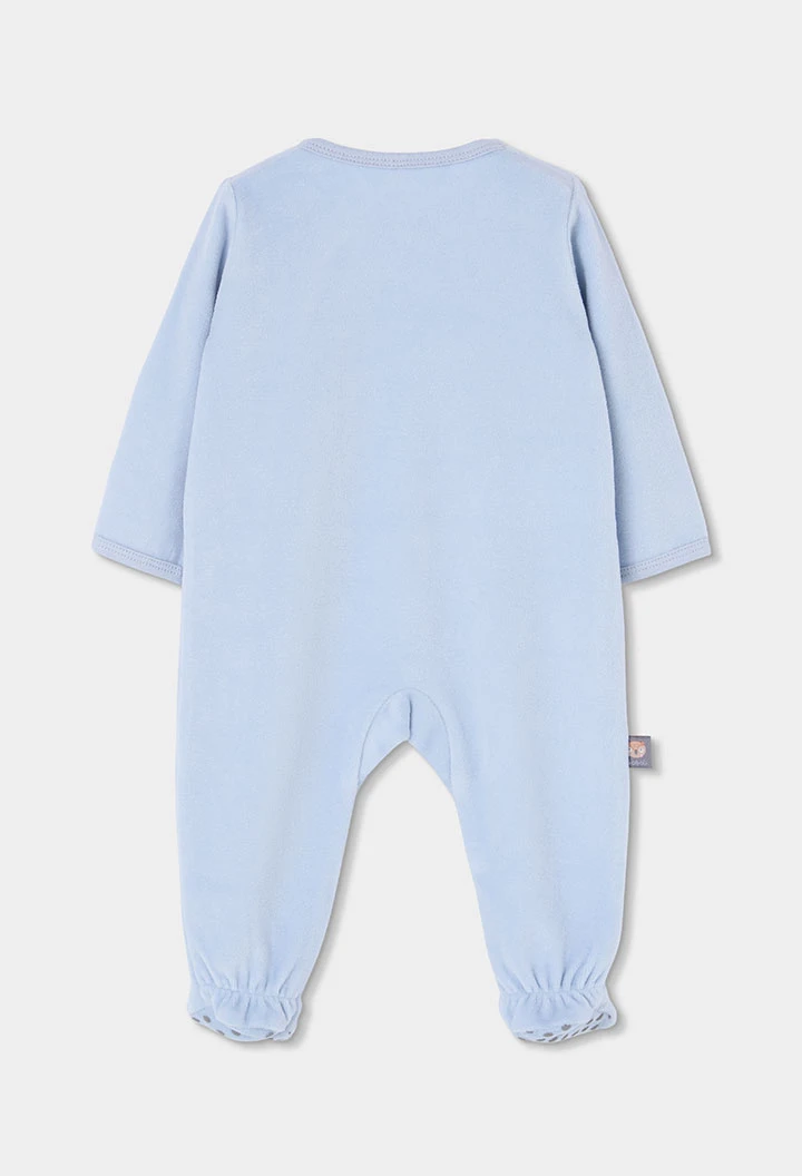 Grenouillère molleton bébé garçon bleu ciel broderie hiboux