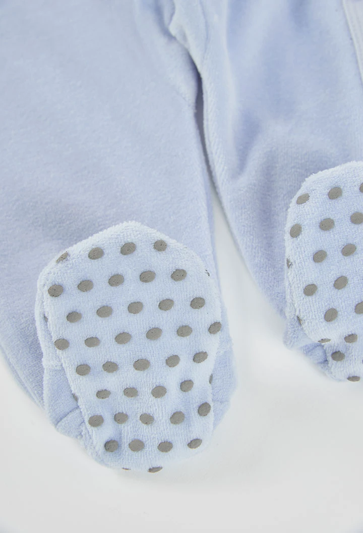 Grenouillère molleton bébé garçon bleu ciel broderie hiboux