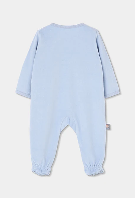 Grenouillère molleton bébé garçon bleu ciel broderie hiboux