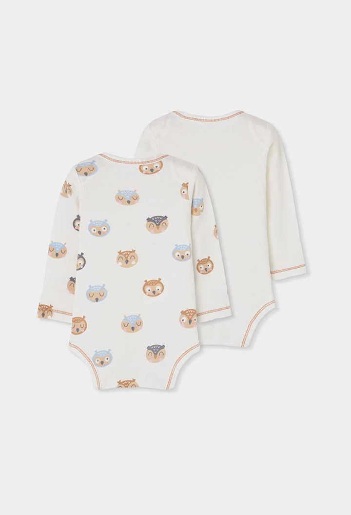 Pack 2 bodies bébé blanc imprimé hiboux