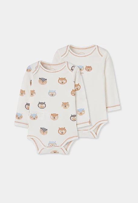 Pack 2 bodies bébé blanc imprimé hiboux