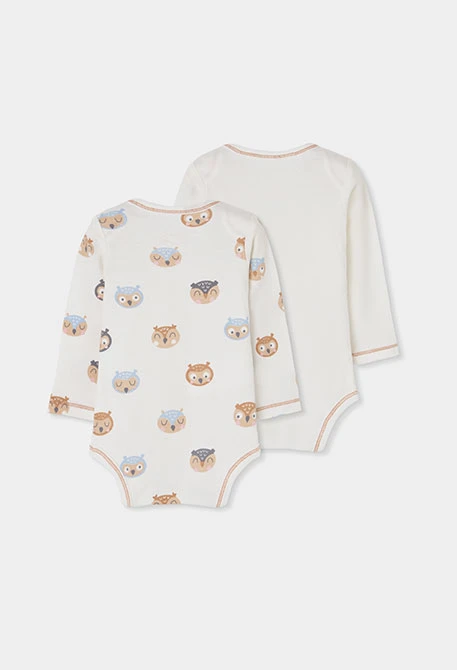 Pack 2 bodies bébé blanc imprimé hiboux