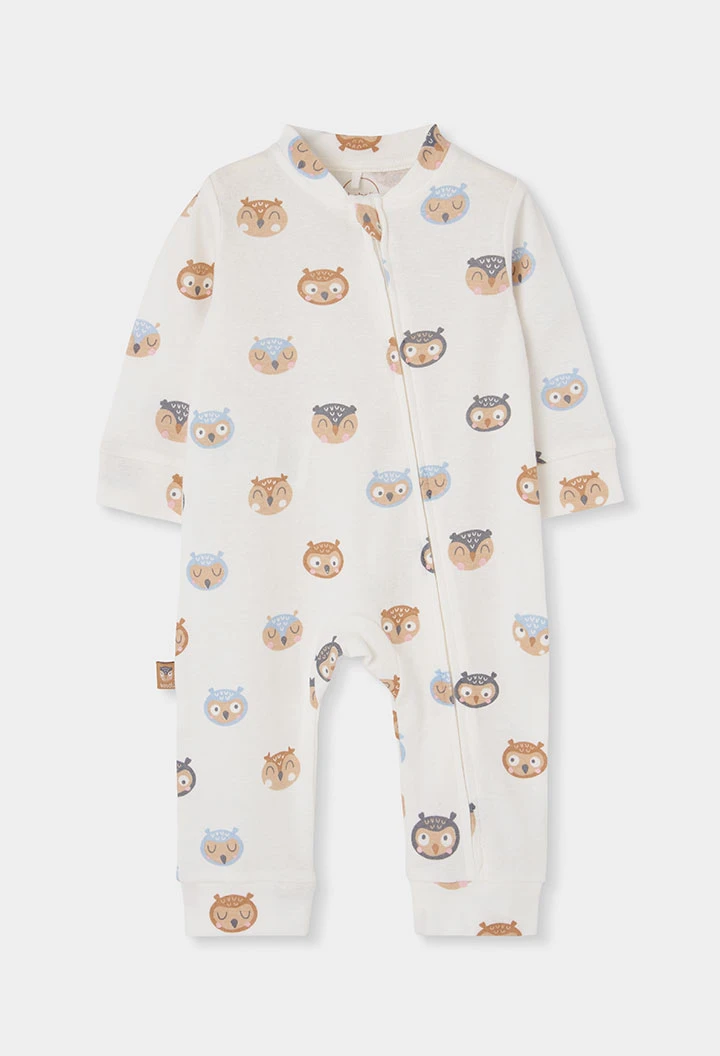 Grenouillère bébé écrue imprimée hiboux