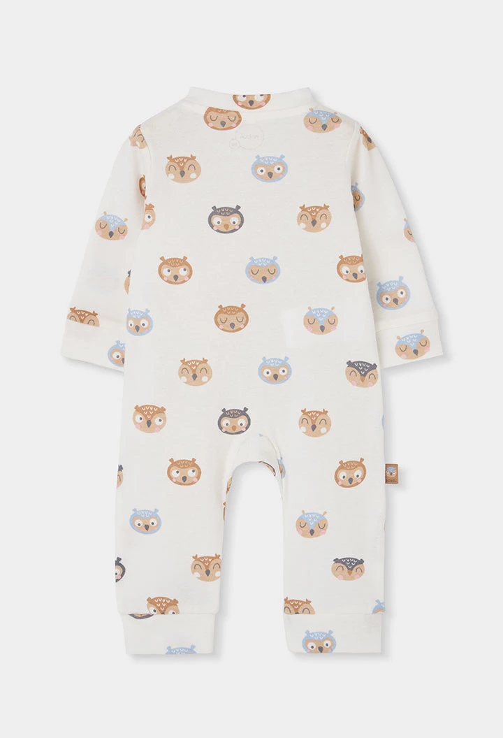 Grenouillère bébé écrue imprimée hiboux