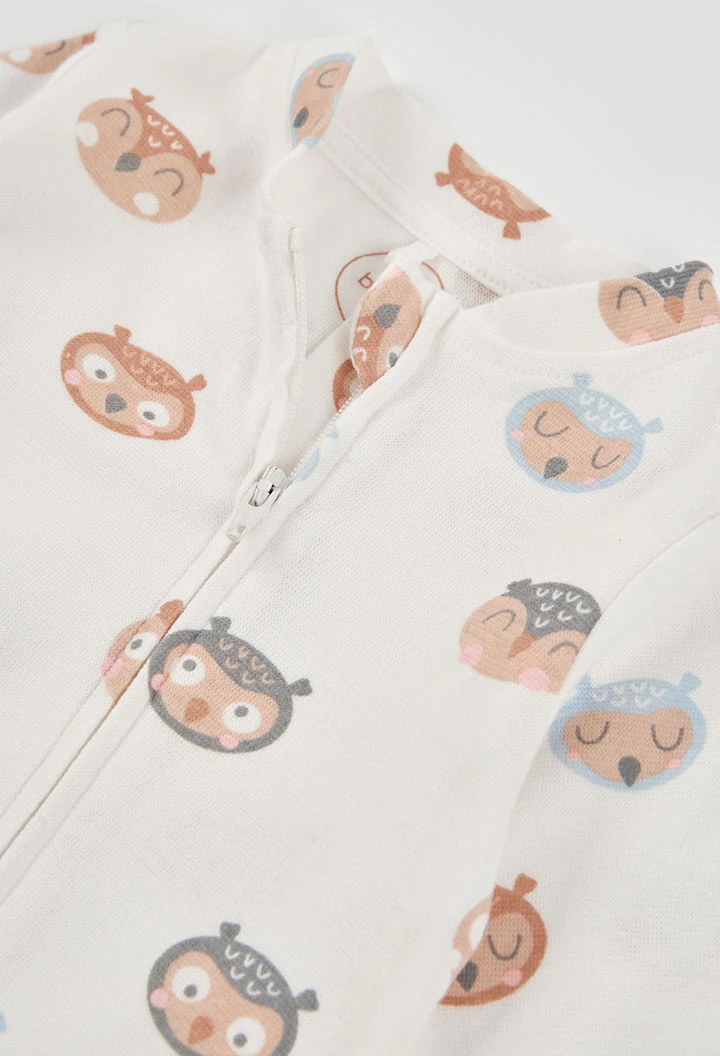 Grenouillère bébé écrue imprimée hiboux