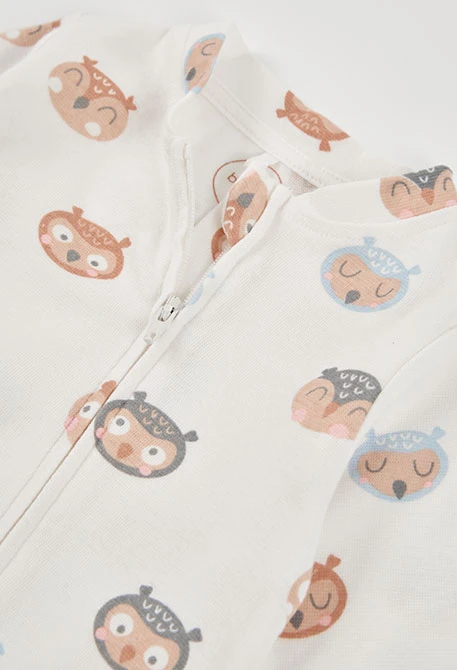 Grenouillère bébé écrue imprimée hiboux