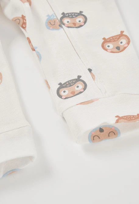 Grenouillère bébé écrue imprimée hiboux