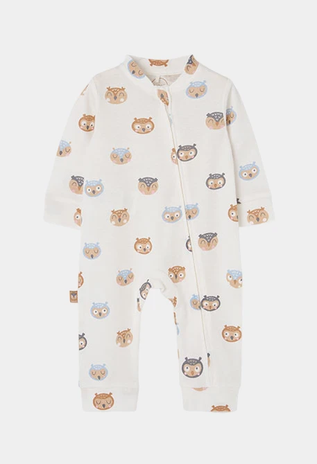 Grenouillère bébé écrue imprimée hiboux