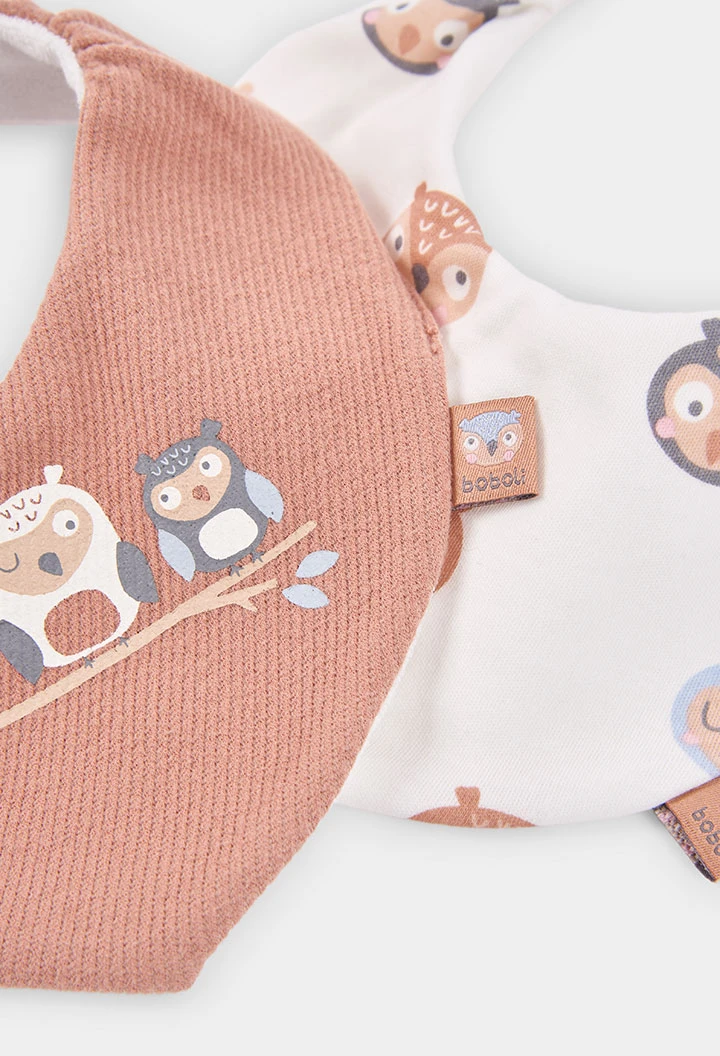 Pack 2 bavoirs bébé imprimé hiboux tostado